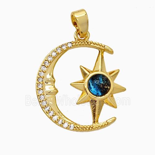 Copper Moon Star Pendant Pave Zirconia Acrylic Gold Plated