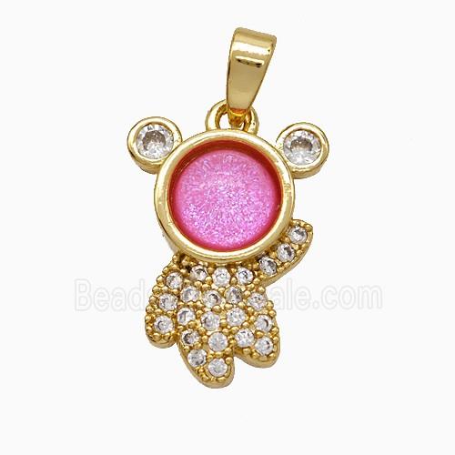 Copper Bear Pendant Pave Zirconia Acrylic Gold Plated
