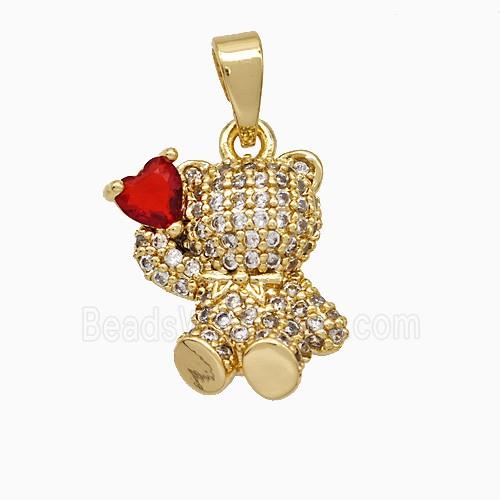 Copper Bear Pendant Pave Zirconia Gold Plated