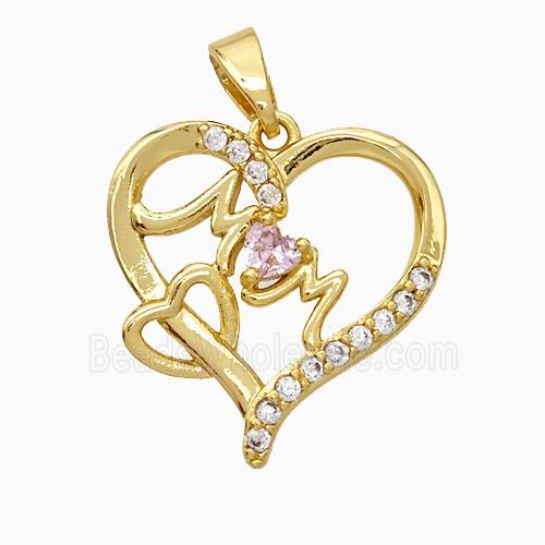 Copper Heart Pendant Pave Zirconia Mom Gold Plated