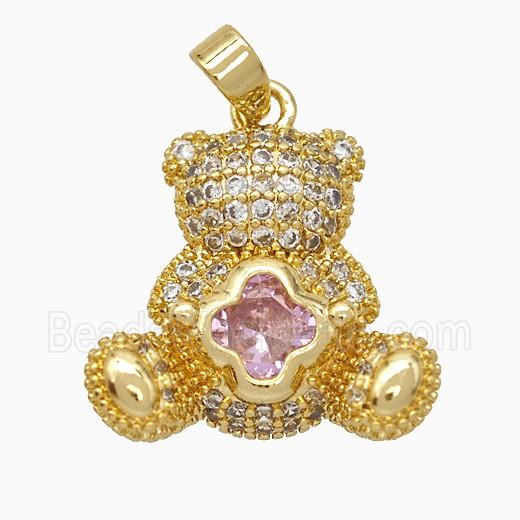 Copper Bear Pendant Pave Zirconia Gold Plated