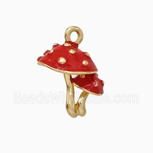 Copper Mushroom Pendant Red Enamel Gold Plated