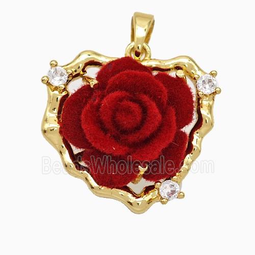 Copper Heart Pendant Pave Zirconia Resin Flower Gold Plated