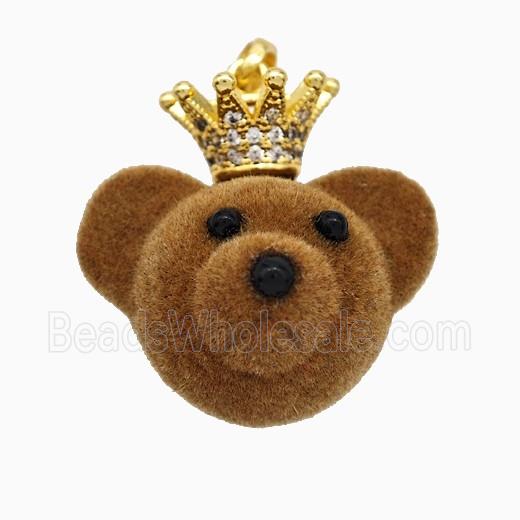 Resin Bear Pendant With Copper Crown Pave Zirconia Gold Plated