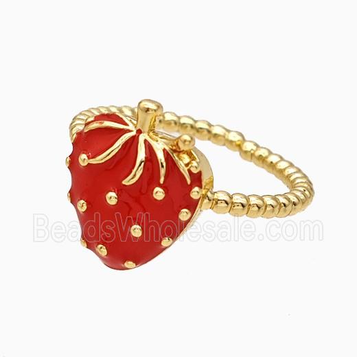 Copper Strawberry Rings Red Enamel Gold Plated