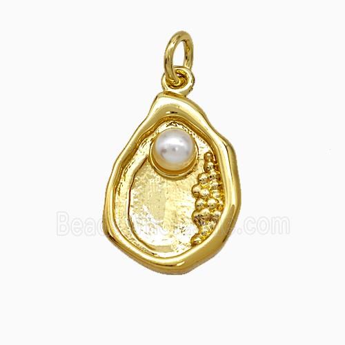 Copper Clam Shell Pendant Pave Pearlized Resin Gold Plated