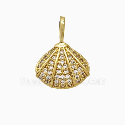 Copper Scallop Shell Pendant Pave Zirconia Gold Plated