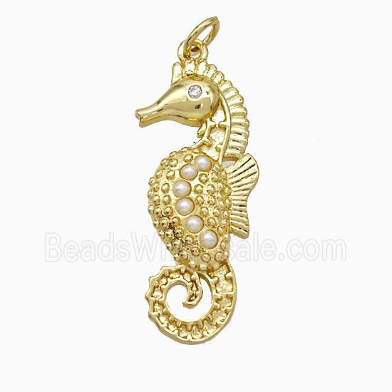 Copper Seahorse Pendant Pave Pearlized Resin Gold Plated