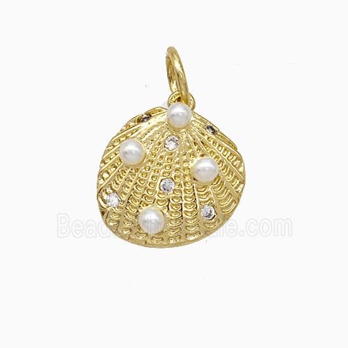 Copper Scallop Shell Pendant Pave Pearlized Resin Gold Plated