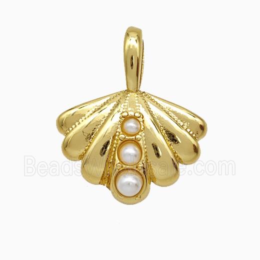 Copper Scallop Shell Pendant Pave Pearlized Resin Gold Plated