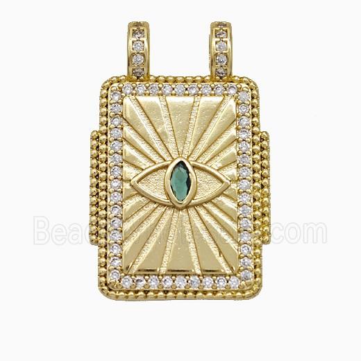 Copper Tarot Card Pendant Micropave Zirconia Eye 2loops Gold Plated