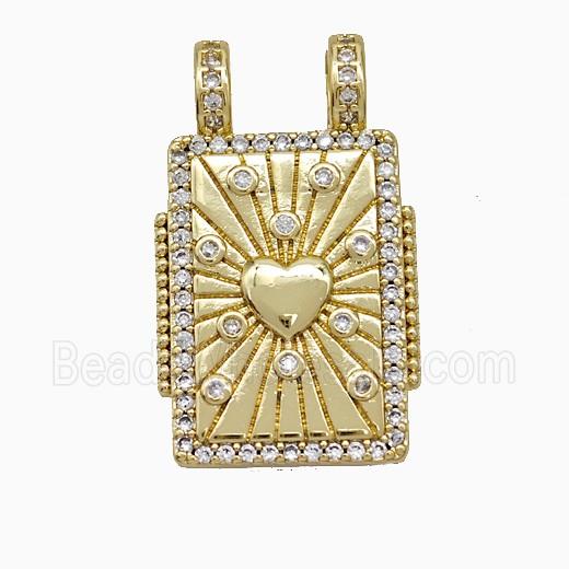 Copper Tarot Card Pendant Micropave Zirconia Heart 2loops Gold Plated