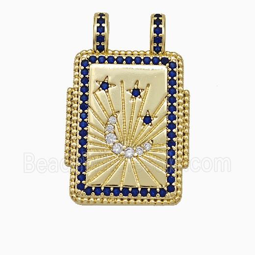 Copper Tarot Card Pendant Micropave Zirconia Moonstar 2loops Gold Plated