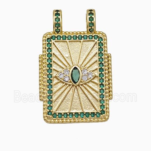 Copper Tarot Card Pendant Micropave Zirconia Eye 2loops Gold Plated