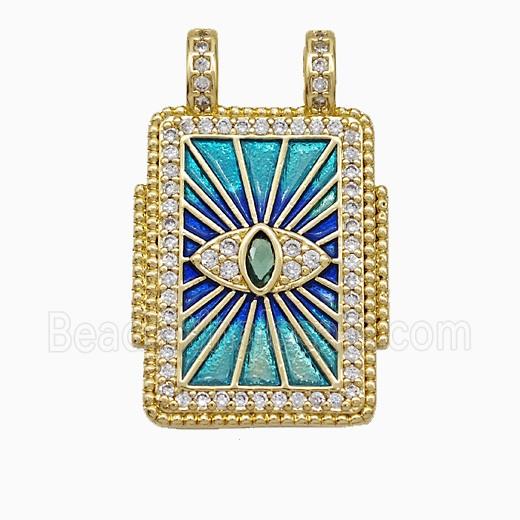 Copper Tarot Card Pendant Micropave Zirconia Eye Painted 2loops Gold Plated