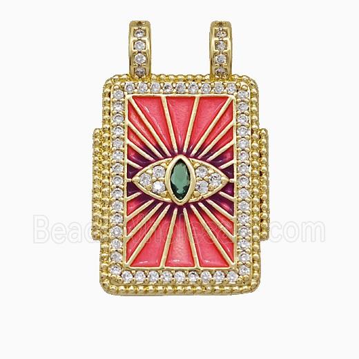 Copper Tarot Card Pendant Micropave Zirconia Eye Painted 2loops Gold Plated