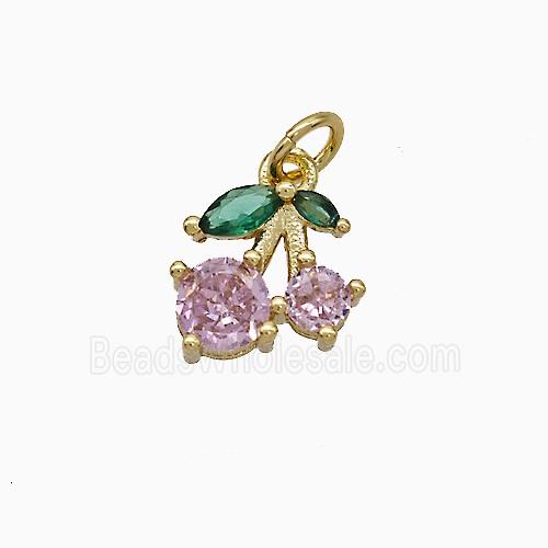 Copper Cherry Pendant Pave Zirconia Gold Plated