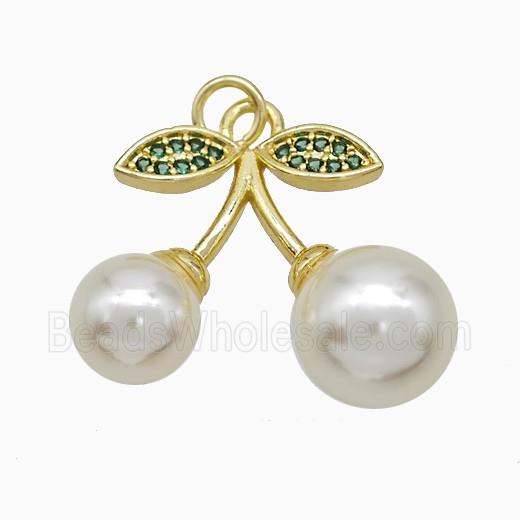 Copper Cherry Pendant Pave Pearlized Resin Gold Plated