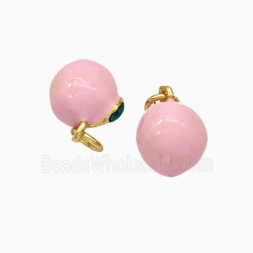 Copper Peach Fruit Pendant Pink Enamel Gold Plated