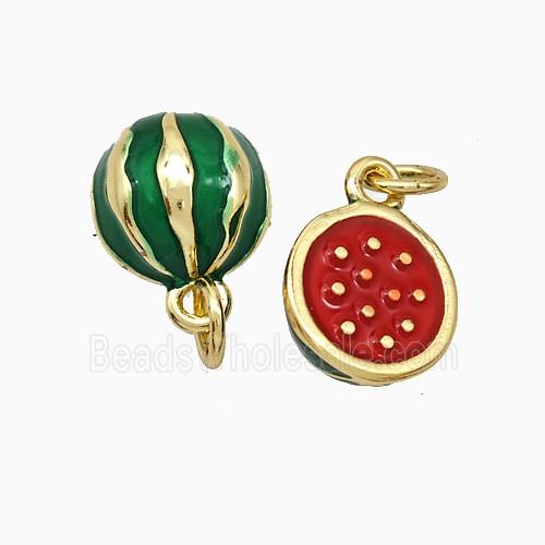Copper Watermelon Pendant Green Red Enamel Gold Plated