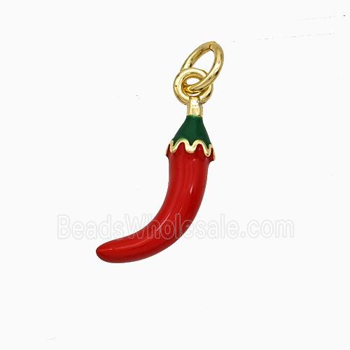 Copper Chili Pendant Red Enamel Gold Plated