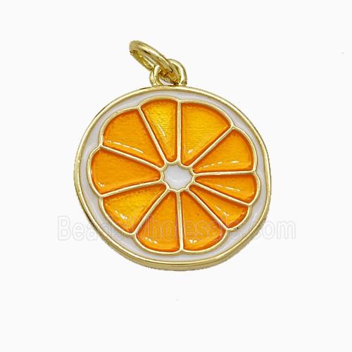 Copper Lemon Sliced Pendant Orange Painted Gold Plated