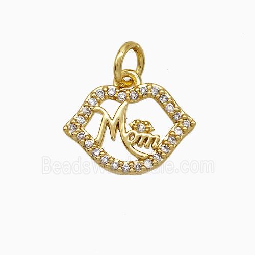 Copper Lips Pendant Pave Zirconia Mom Gold Plated