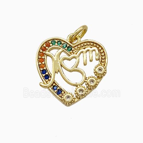 Copper Heart Pendant Pave Zirconia Mom Gold Plated