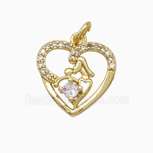 Copper Heart Pendant Pave Zirconia Mother Baby Gold Plated
