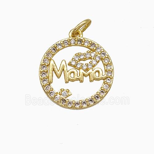 Copper Lips Circle Pendant Pave Zirconia Mama Gold Plated