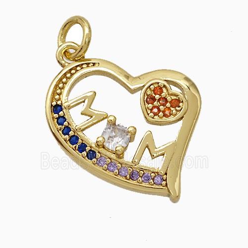 Copper Heart Pendant Pave Zirconia Mom Gold Plated