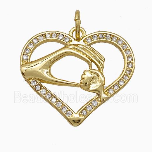 Copper Heart Pendant Pave Zirconia Hander Baby Gold Plated