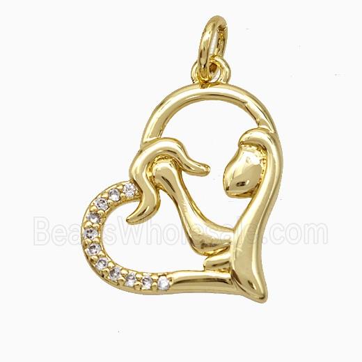 Copper Heart Pendant Pave Zirconia Mother Gold Plated