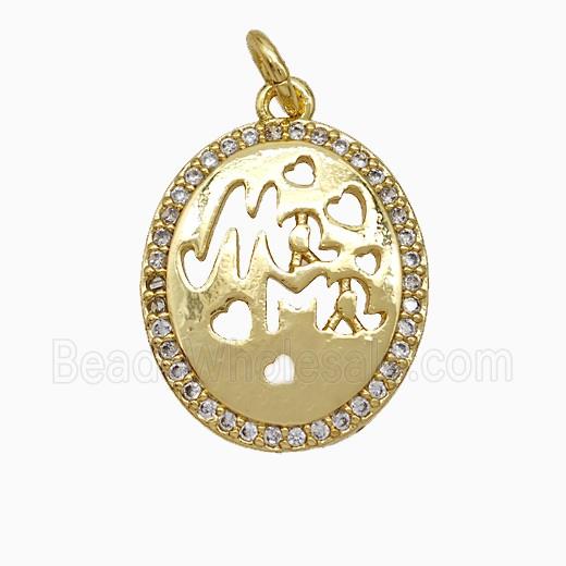 Copper Oval Heart Pendant Pave Zirconia Mama Gold Plated