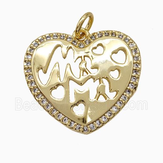 Copper Heart Pendant Pave Zirconia Mama Gold Plated