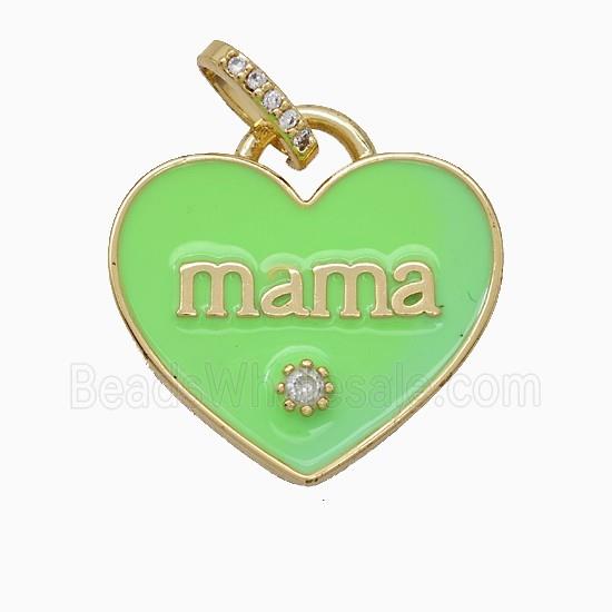 Copper Heart Pendant Green Enamel Mama Gold Plated