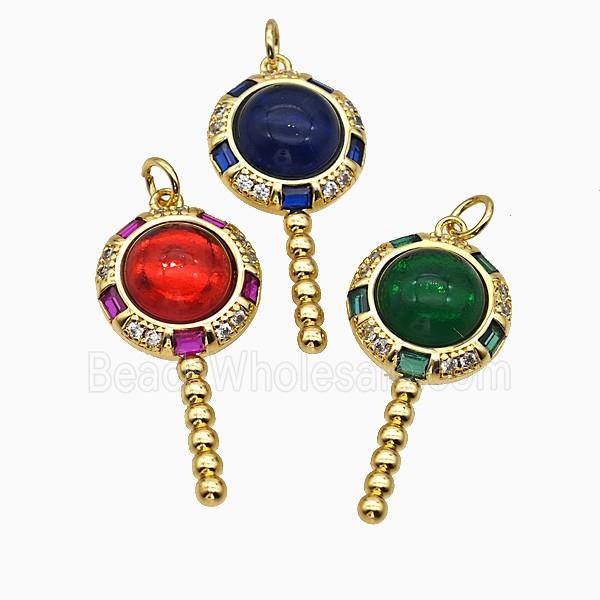 Copper Magicwand Pendant Pave Zirconia Resin Gold Plated Mixed
