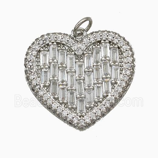 Copper Heart Pendant Pave Zirconia Platinum Plated