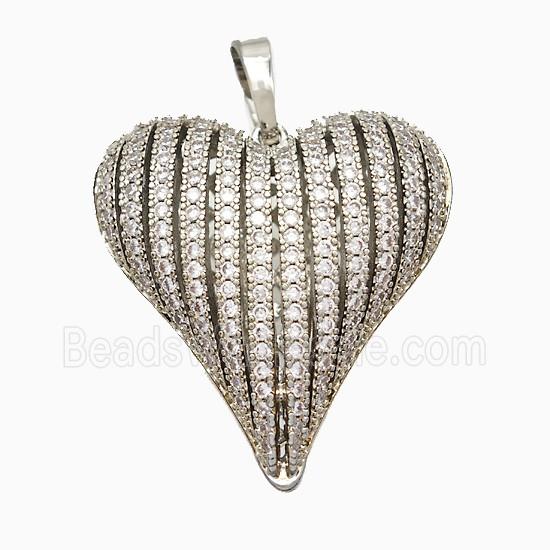 Copper Heart Pendant Pave Zirconia Hollow Platinum Plated