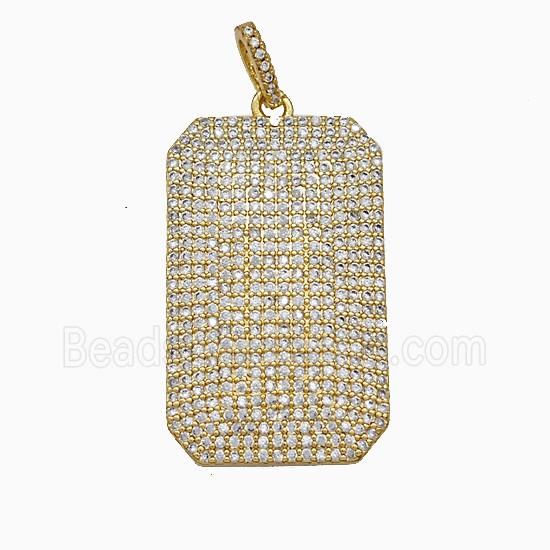 Copper Rectangle Pendant Micropave Zirconia Gold Plated