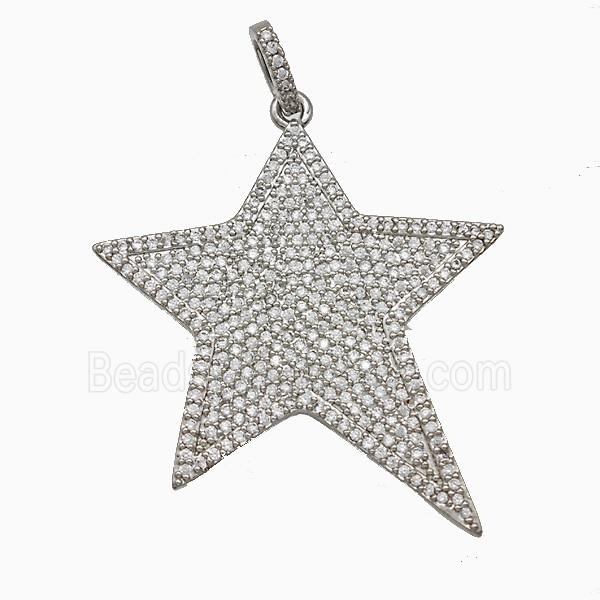 Copper Star Pendant Micropave Zirconia Platinum Plated