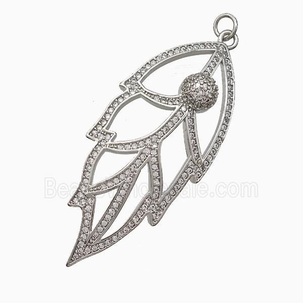 Copper Leaf Pendant Micropave Zirconia Platinum Plated