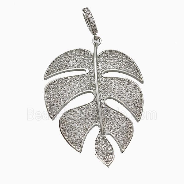 Copper Leaf Pendant Micropave Zirconia Platinum Plated