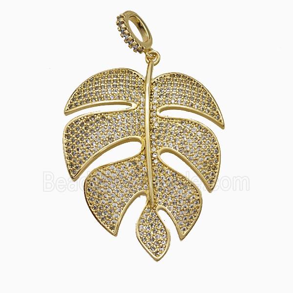 Copper Leaf Pendant Micropave Zirconia Gold Plated