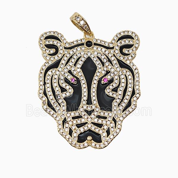 Copper Panther Pendant Micropave Zirconia Black Enamel Leopard Gold Plated