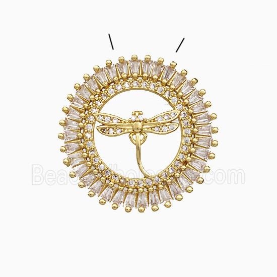 Copper Dragonfly Pendant Pave Zirconia Circle Gold Plated