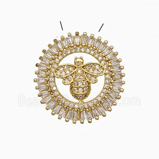 Copper Honeybee Pendant Pave Zirconia Circle Gold Plated