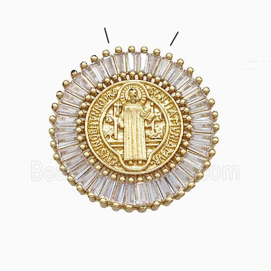 Copper Saint Jude Pendant Pave Zirconia Circle Gold Plated