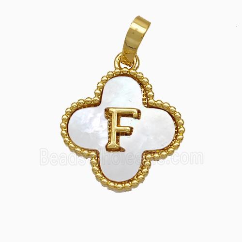 Copper Clover Pendant Pave Shell Letter-F 18K Gold Plated
