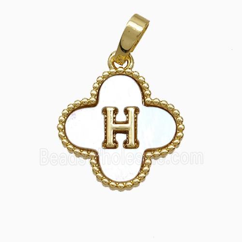 Copper Clover Pendant Pave Shell Letter-H 18K Gold Plated